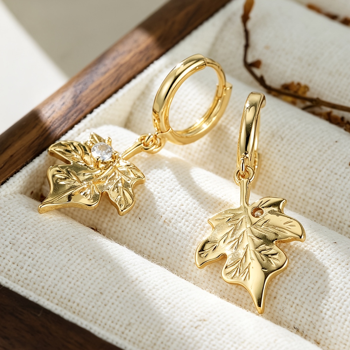 Exquisite Leaf-shaped Drop Earrings, Copper Design